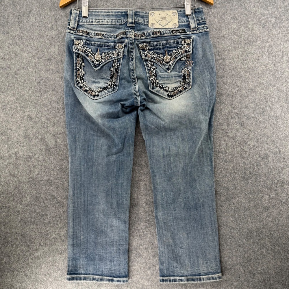 Miss Me Capri Jeans Womens 28 Blue Mid Rise Embellished Distressed Cuffed